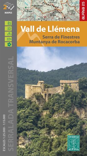 MAPA VALL DE LLÉMENA 1:25.000. SERRA DE FINESTRES. MUNTANYA DE ROCACORBA. 1:15.000
